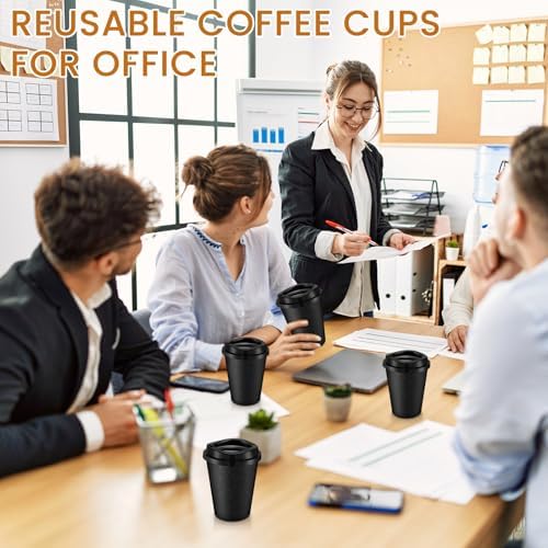 Honeydak 45 Pack 12 oz Reusable Coffee Cups with Lids Portable Tea Cups Reusable Hot Coffee Mugs Tumblers Bulk Plastic Tumblers Travel Drinks Mugs for Hot and Cold Drinks (Black,Stylish) - Image 4