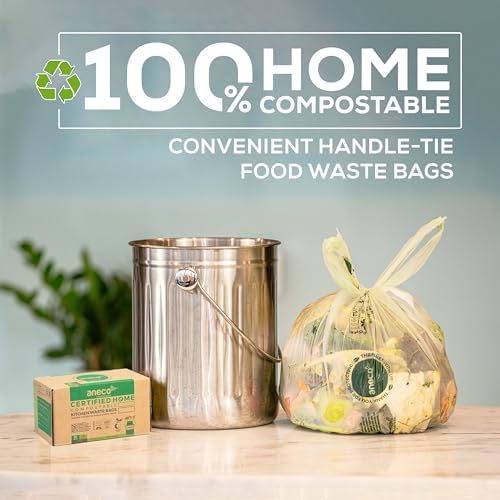 ANECO 100% Compostable Food Waste Bags 1.6 Gallon With Handles (30 Count) - Image 2