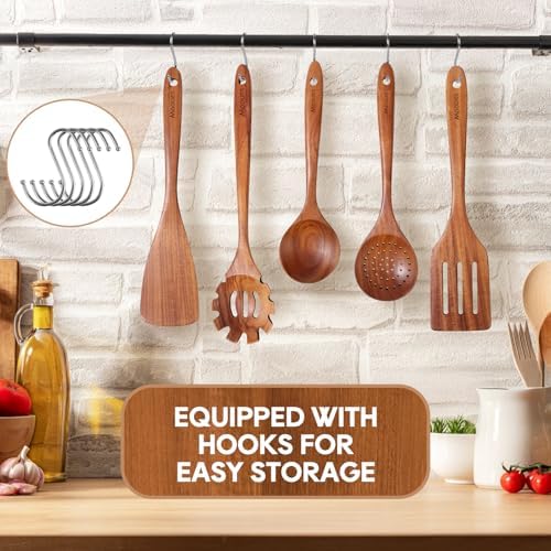 Wooden Spoons for Cooking 10PCS Teak Wood Cookware Utensil Set - Image 5