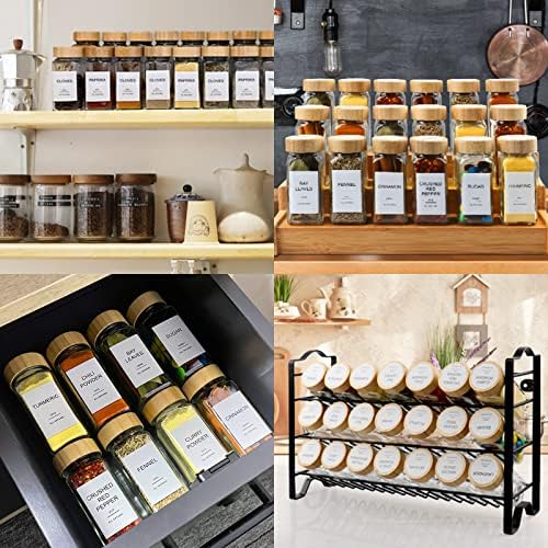 Glass Spice Jars with Bamboo Lid & 398 Label for Cabinet & Drawer Organizer - Image 6