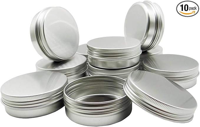 10pcs 60ml Round Lip Balm Tin Cans, 60 Gram Aluminum Tins Cosmetic Sample Containers with Screw Lid, 60g Metal Empty Tins Storage Travel Jars for Salves, Lip Balms, Face Cream, Candle, Tea