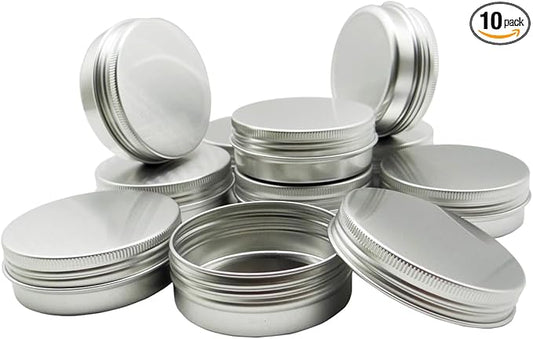 10pcs 60ml Round Lip Balm Tin Cans, 60 Gram Aluminum Tins Cosmetic Sample Containers with Screw Lid, 60g Metal Empty Tins Storage Travel Jars for Salves, Lip Balms, Face Cream, Candle, Tea
