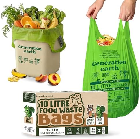 70 Bags 2.6 Gallon (10L) | Extra Strong Compostable Food Waste Bags | BPI Certified Corn Starch Bin Liners | Biodegradable Kitchen Countertop Compost Bags | Generation earth by Generationearth