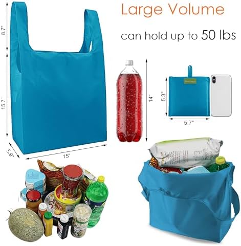 BeeGreen Light Blue Reusable Shopping Bags Wholesale Blue Reusable Grocery Bags Bulk Foldable-Machine Washable with Zipper Storage Pouch 20 Pieces - Image 2