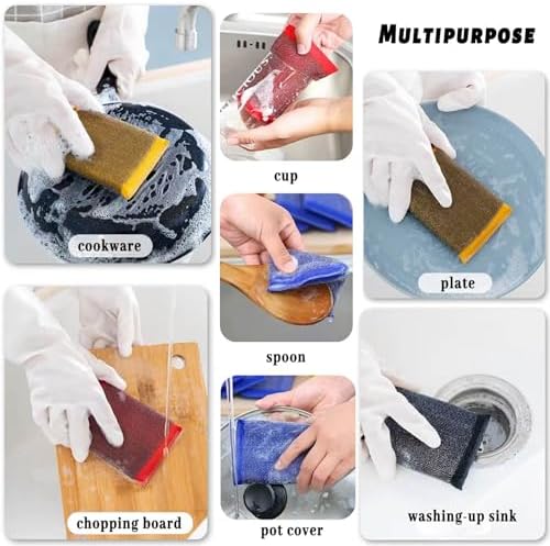 Steel Wool Scrubber Kitchen Sponges - 6 Pack Kitchen Dish Sponges Scrubbers, Non-Scratch Microfiber sponges for Cleaning, Pots and Pans Scrub Sponge - Image 4