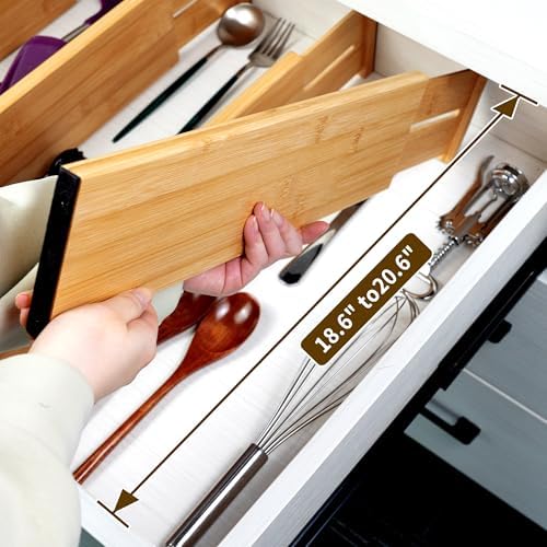 Utoplike Bamboo Drawer Dividers Large, 4" High Kitchen Drawers Organizer - Image 2