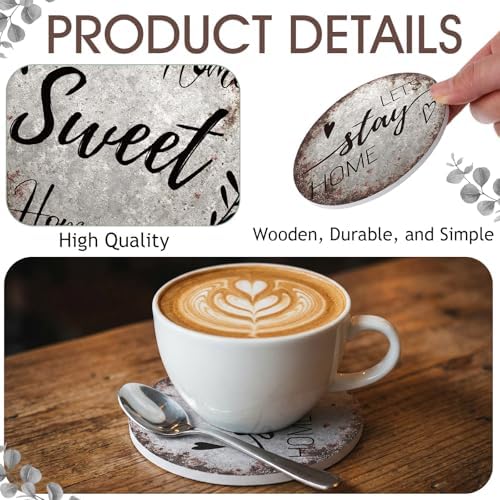Queekay House Warming Gifts New Home Farmhouse Coasters Set of 6, Rust - Image 3