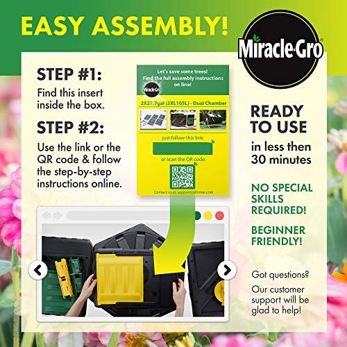 Miracle-Gro Large Dual Chamber Compost Tumbler, 55.4 Gallons – Easy-Turn, Fast-Working System – All-Season, Heavy-Duty, High Volume Composter with 2 Sliding Doors (2 x 27.7 gallons) - Image 3