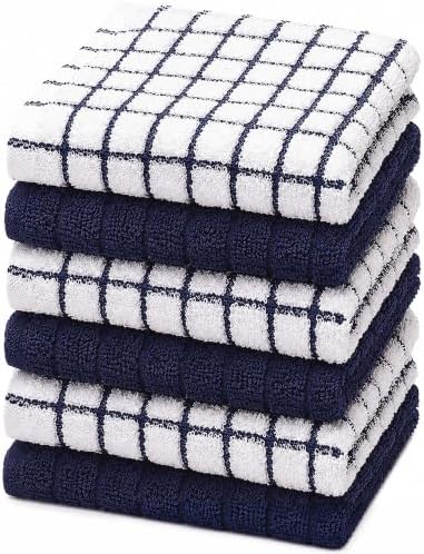 Bumble Dish Cloths (6-Pack), 100% Cotton Kitchen Towels, 12"x12" - Navy by BumbleTowels