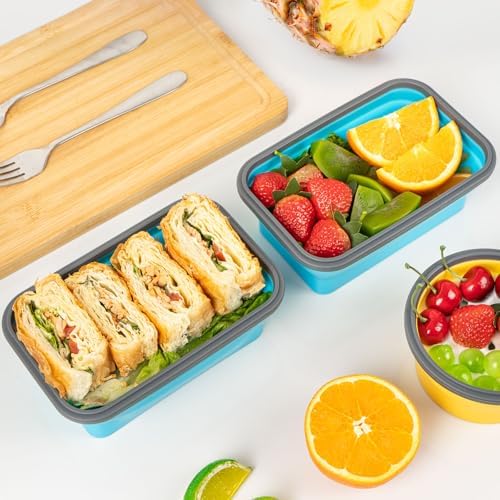 Collapsible Silicone Food Storage Containers Set with Lid & Air Vent,Foldable Lunch Containers (8PCS,Blue,27oz) - Image 4