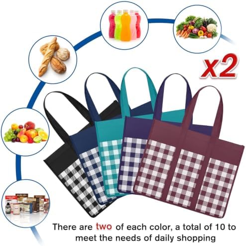 Reusable Grocery Shopping Bags 10 Pack Large Foldable Tote Bags Bulk - Image 5