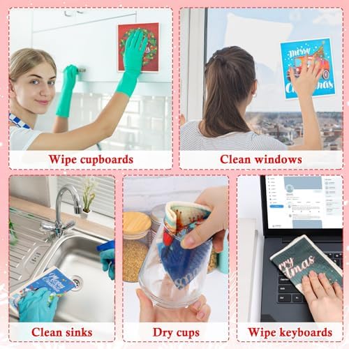 Lucomb 8 Pack Christmas Swedish Dishcloths Reusable, Kitchen Sponges Soft Absorbent Swedish Towels Dish Cloths Washable Decorative for Kitchen Washing Dishes Bathroom Office Hand Towel Cleaning - Image 6