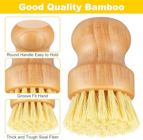 9 Pcs Bamboo Dish Brush Set, Multifunctional Dishwashing Scrubber with Natural Sisal Bristles, Wooden Dish Brush for Cleaning Pots, Dishes, Pans, Vegetables - Image 4
