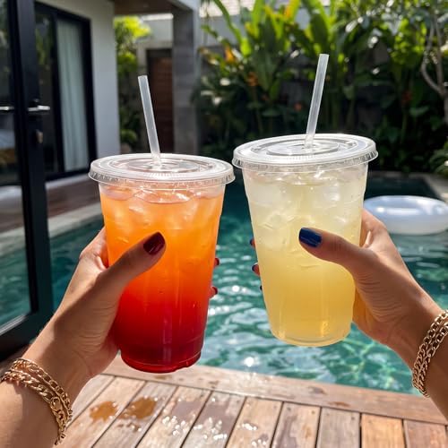 VITEVER [100 Sets - 16oz] Clear Plastic Cups with Lids and Straws, Disposable Iced Coffee Cups for Smoothie, Milkshake, Cold Drinks - BPA free - Image 4