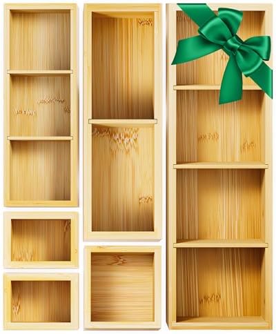 Bamboo Drawer Organizer Set, 6 PCS Trays with 12 Compartments by VA1KENE