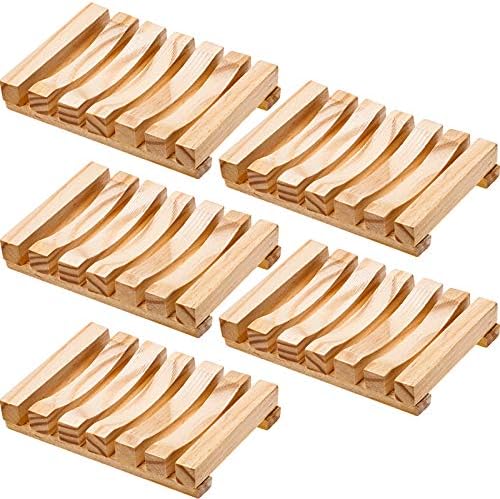 Honoson 5 Pcs Natural Wood Soap Dish Drain Tray for Shower Bath,Wooden by Honoson