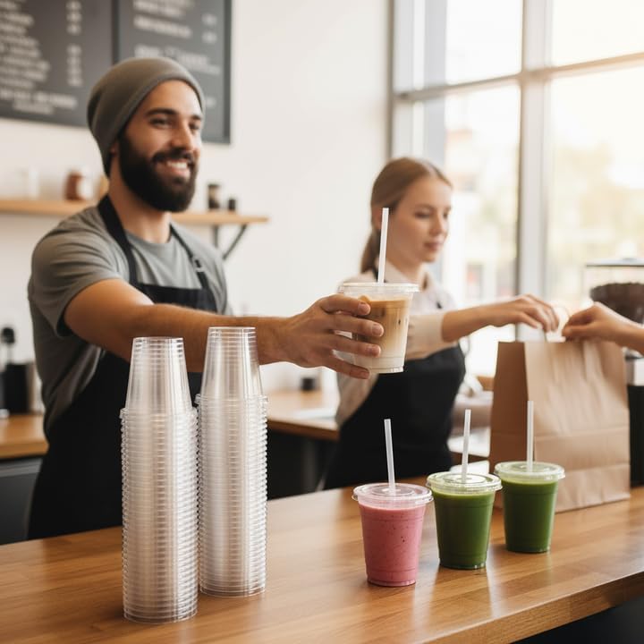 16oz 50 Pack Plastic Cups with Lids and Straws - Image 6