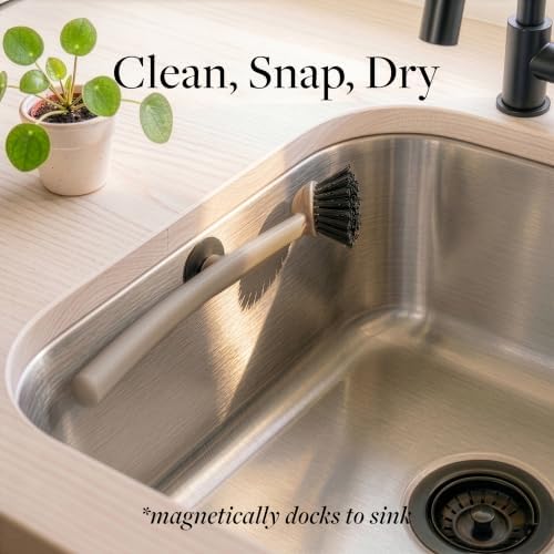 Earth & Mango Magnetic Dish Brush & Scraper, Snaps to Sink, Cacao Brown - Image 2