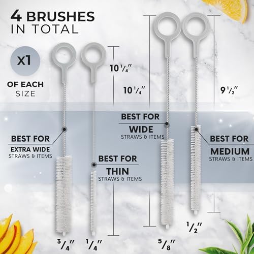 Buenalife Heavy Duty Cleaning Brushes Set of 4 - Extra Long Straw Cleaners for Metal and Plastic Reusable Drinking Straws, to Clean Small Spaces, Sippy Cups, Water Bottles - Sturdy Hard Brush Bristles - Image 2