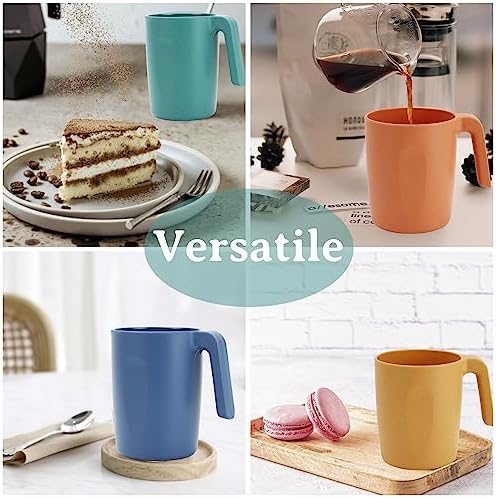Wrova 16oz Wheat Straw Cups with handles set of 6-Plastic Cups Reusable-Unbreakable Kids Mugs-Dishwasher Safe & Microwave Safe-Ideal Plastic Mugs for Tea,Coffee,Camping,RV-Vibrant Color - Image 4