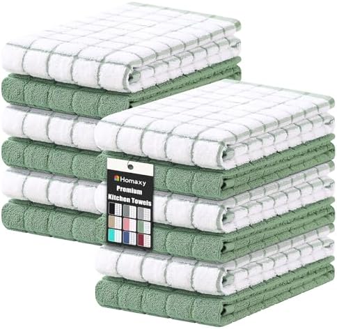 Homaxy Large Premium Cotton Kitchen Towels 16"x 28", 12 Pack, Grass Green by Homaxy
