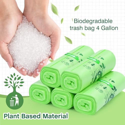 Small Trash Bags 4 Gallon: 120 Count Small Garbage bags, Compost Waste Bag Strong Trash Can Liners Unscented for Bathroom Kitchen Bedroom Office Green - Image 7