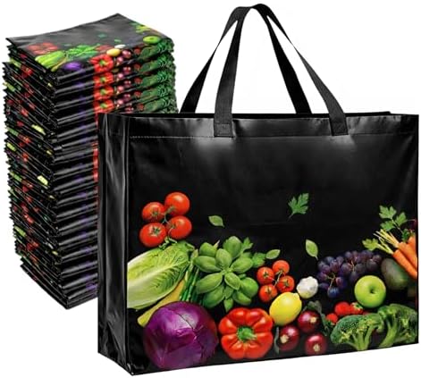 Simply Cool 25 Pack Reusable Grocery Bags, Large Tote Bags Bulk, Black by SimplyCool