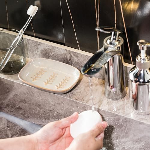 Miamolo Ceramic Soap Dish Soap Holder, Soap Lift for Bar Soap Sponge, Shower Soap Dishes for Bathroom Kitchen Counter Soap Saver Tray Keep Dry, Dishwasher Safe (Pack of 2) - Image 5