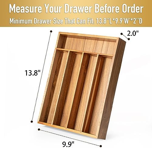 Besilord Silverware Organizer Kitchen Drawer Organizer Utensil Organizer Acacia Silverware Holder Cutlery Organizer in Drawer Flatware Organizer Tray(5 slots, Acacia - Image 2