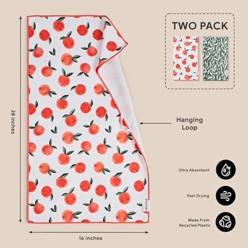 RECYCO Waffle Kitchen Towel Set of 2 - Quick Dry Microfiber Sustainable Dish Towels - Ultra Absorbent Reusable Cleaning Tea Towels - Lightweight Hand Towels,16”x 28”, Peachy Leaves - Image 6