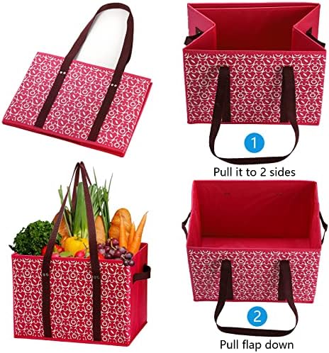 WUWEOT 4 Pack Reusable Grocery Bags, Large Shopping Box Tote, Foldable Washable Storage Bins with Reinforced Bottom Heavy Duty Handles for Fruit Vegetable Clothes Toys and Picnic - Image 4