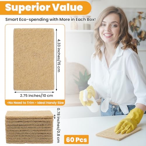 Kifmurase 60PCS Natural Kitchen Sponges, Eco-Friendly Plant-Based Sisal Sponges for Dishes, Non-Scratch Cleaning Scrub Pads, Heavy Duty Dishes Pan and Pot Scrubber for Kitchen Bathroom Household - Image 2