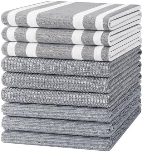 Homaxy Cotton 380 GSM Premium Kitchen Towels, 18"x 28", 9 Pack, Grey by Homaxy