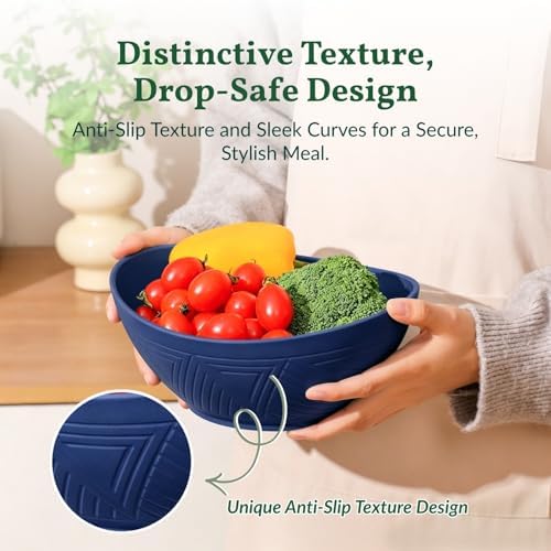 Homienly Wheat Straw Bowls, 9.6 inch Salad Bowls, Large Serving Dishes for Wedding Parties, Camping, 60 OZ Bowl Set for Salad, Popcorn, Oval Shape, Microwave & Dishwasher Safe, Set of 4, Dark Blue - Image 4