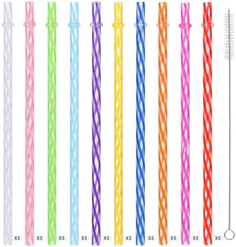 Jovitec 50 Pcs 11 Inch Reusable Plastic Straws with Brush, 10 Colors - Image 2
