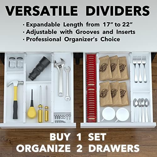 SpaceAid Bamboo Drawer Dividers with Inserts and Labels, Kitchen Adjustable Drawer Organizers, Expandable Organization for Home, Office, Dressers, 4 Dividers with 9 Inserts (17"-22" White) - Image 5