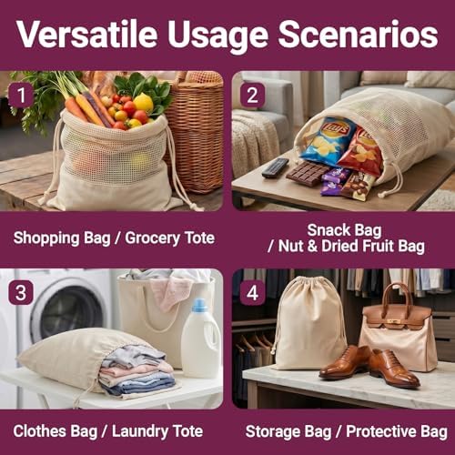 Set of 8 Ambrosia Cotton Produce Bags Drawstring 2 Styles - Image 3