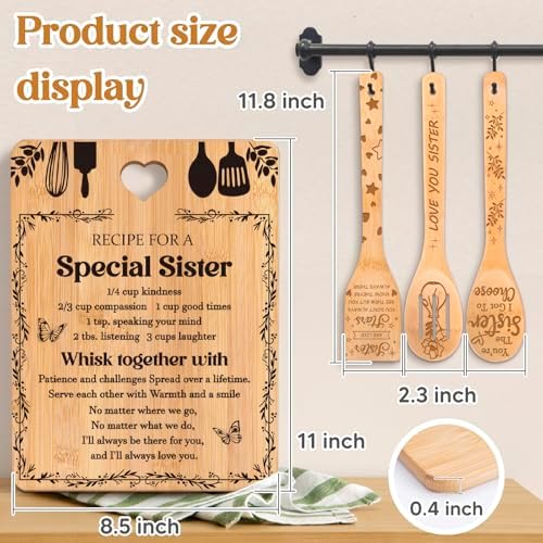 Sister Birthday Gifts from Sister - "Recipe for a Special Sister" Sister Birthday Gifts Cutting Board Set, Bamboo-Made Engraved Utensil Set Christmas/Birthday Day Gifts for Sister Adult - Image 2