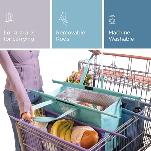 Lotus Club Cart Trolley Reusable Shopping Bags (3-Pack)– Detachable & Reusable Grocery Bags Foldable w/ Insulated Grocery Bag & Egg/Wine Holder– Washable Shopping Totes for Easy Storage & to Save Time - Image 5
