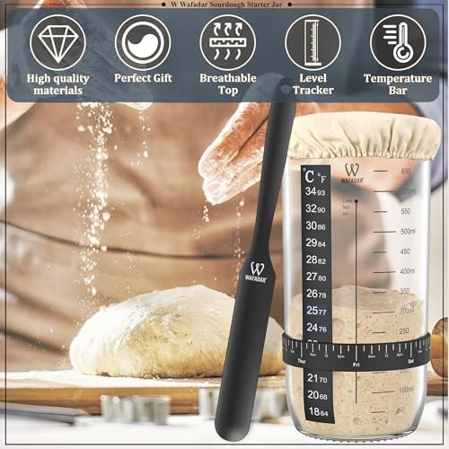 Upgraded Sourdough Starter Jar Kit –24 oz Glass Jar with Date Marked Feeding Band, Thermometer, Scraper, Cleaning Brush & Measuring Cups, Complete Bread Baking Supplies - Image 4
