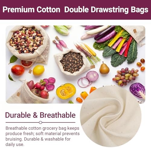 Set of 8 Ambrosia Cotton Produce Bags Drawstring 2 Styles - Image 2