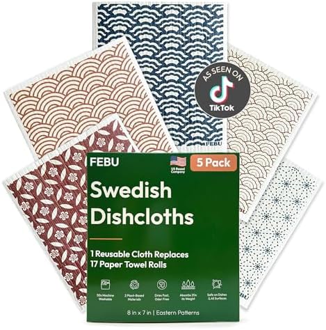 FEBU Swedish Dishcloths for Kitchen, 5 Pack, Eastern by FEBU