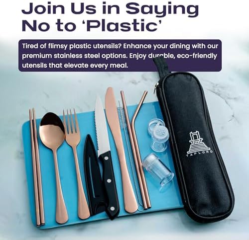 Taplord Portable Travel Silverware Set With Case, Includes 10 Pcs of Travel Utensils With Case, Stainless Steel Flatware Set For Camping, Lightweight (Rose Gold) (Pack of 2) - Image 4