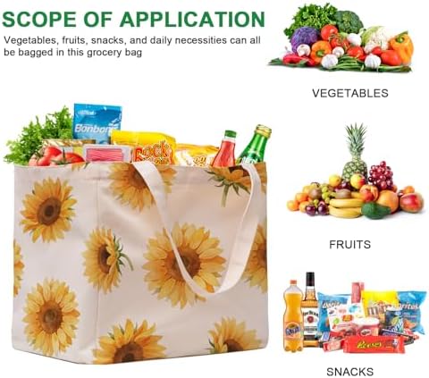 Aesthetic Canvas Reusable Grocery Bags Heavy Duty, 8.3 gal Foldable Large Tote Bag with Handles, Holds 60 lbs & Washable Eco-friendly Bags with 5 Pockets, Beige with a print 3 Bags - Image 4