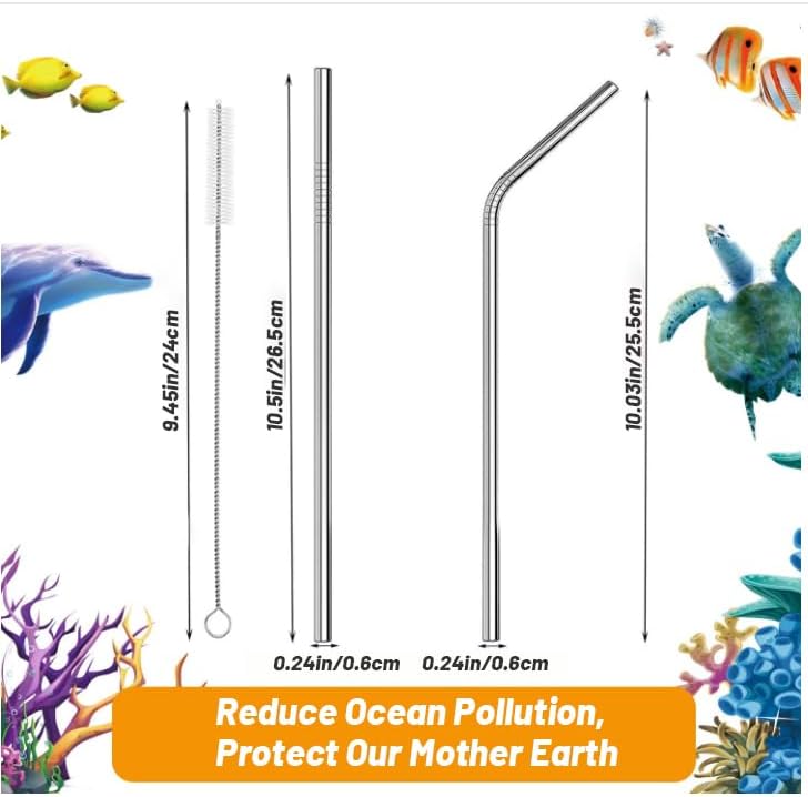 VEHHE Metal Straws, Stainless Steel Reusable Straws Set (2 Straight|2 Bent) - Image 2