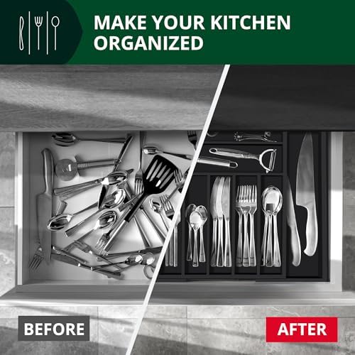 ROYAL CRAFT WOOD Luxury Bamboo Kitchen Drawer Organizer - Silverware Organizer - Utensil Holder and Cutlery Tray with Grooved Drawer Dividers for Flatware and Kitchen Utensils (9 Slot, Black) - Image 5
