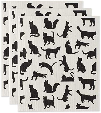 DII Swedish Dishcloths for Kitchen & Cleaning, Reusable, Machine Washable & Dishwasher Safe, Biodegradable, 7.75 x 6.75, Cats, 3 Piece by DII