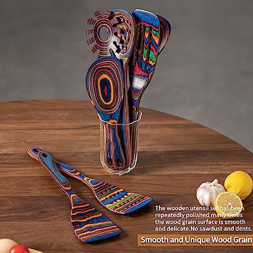 Gudamaye Pakka wood 7-Piece Blue Wooden Cooking Utensils, Wooden Spoons for Cooking, Wooden Spoon Set, Wooden Kitchen Utensil set, Pakkawood Cooking Spoons, Non-Stick Spoon,Pakkawood kitchen utensils - Image 6