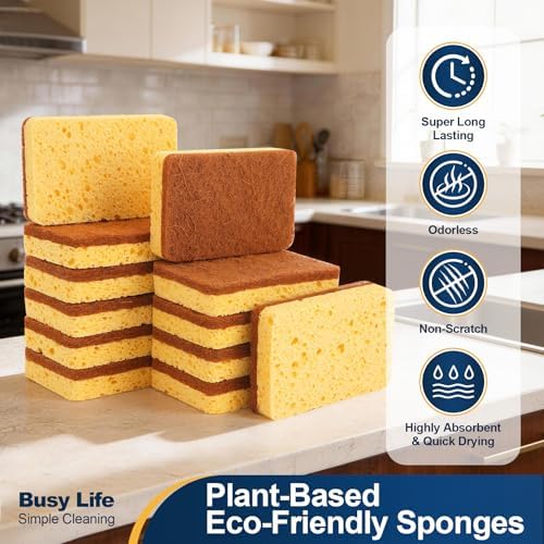 Yocada Cellulose Sponge 12 Pack Biodegradable Natural Kitchen Sponge - Image 6