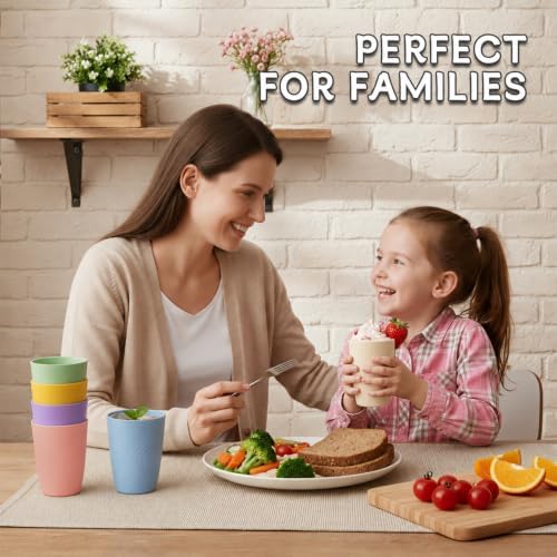 Wrova Wheat Straw Cups Set 6-Piece, 12 OZ Plastic Cups Reusable Drink Cups - Image 5